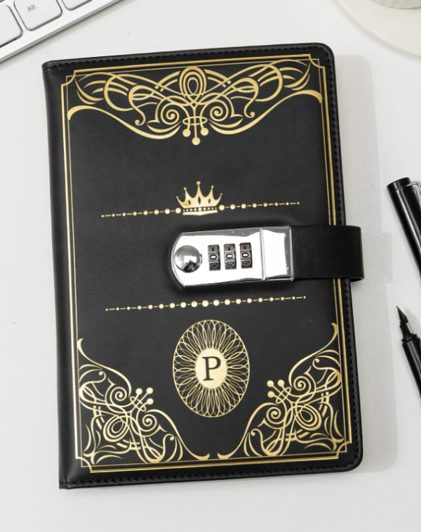 1pc Vintage Pattern Notebook With Password Lock, Simple Portable Journal Notebook For School, Office