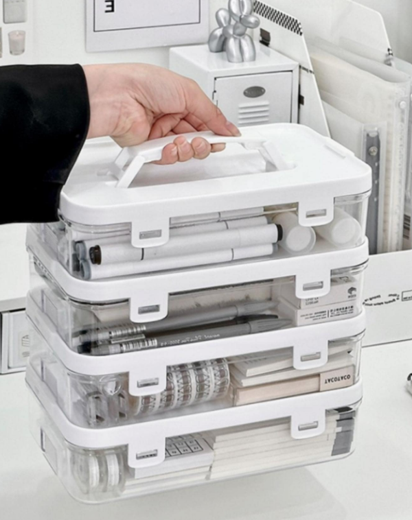 1pc Solid Desk Holder, Simple Portable Stationery Storage Box For Office, Home