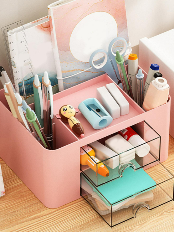 1pc Solid Desk Holder, Simple Multi-grid Stationery Storage Box For Office, Home