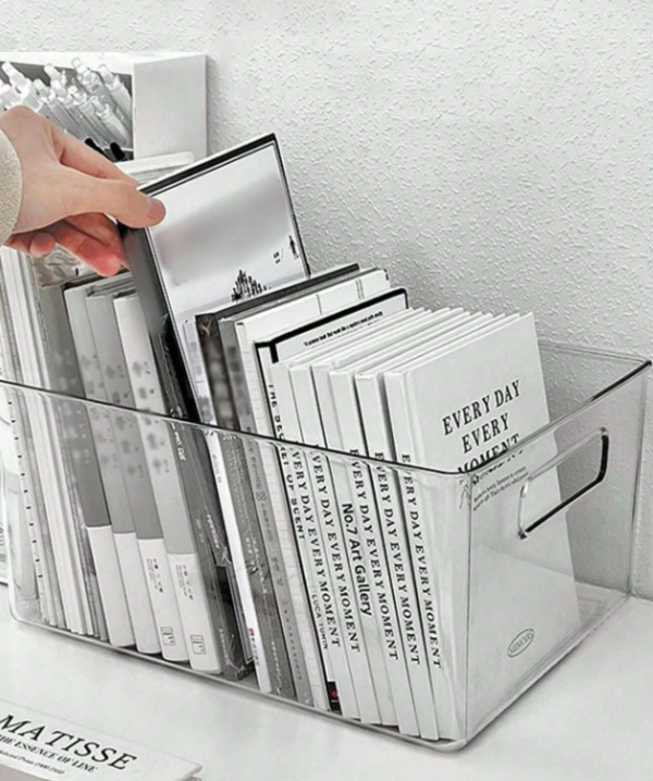 1pc Clear Stationery Storage Box, Simple Multi-purpose Desk Holder For Office, School, Book Storage