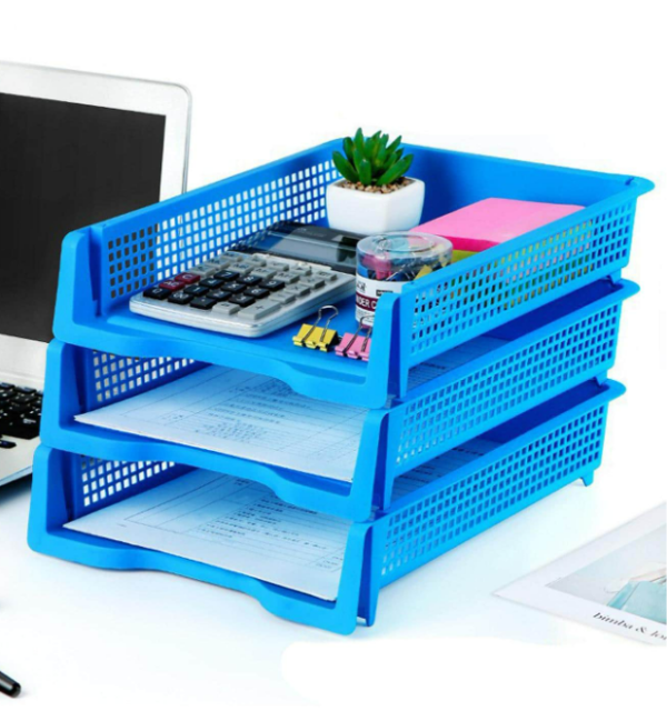3pcs Solid Color Foldable Storage Basket, Simple Multi-purpose Desktop Document Letter Tray Organizer For Office