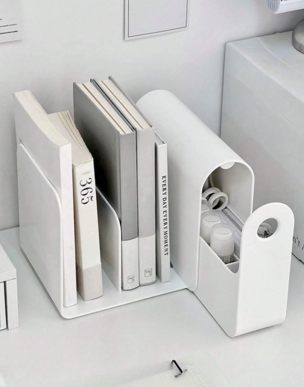 1pc Solid Color Decorative Bookend With Drawer, Simple Adjustable Bookend For Office