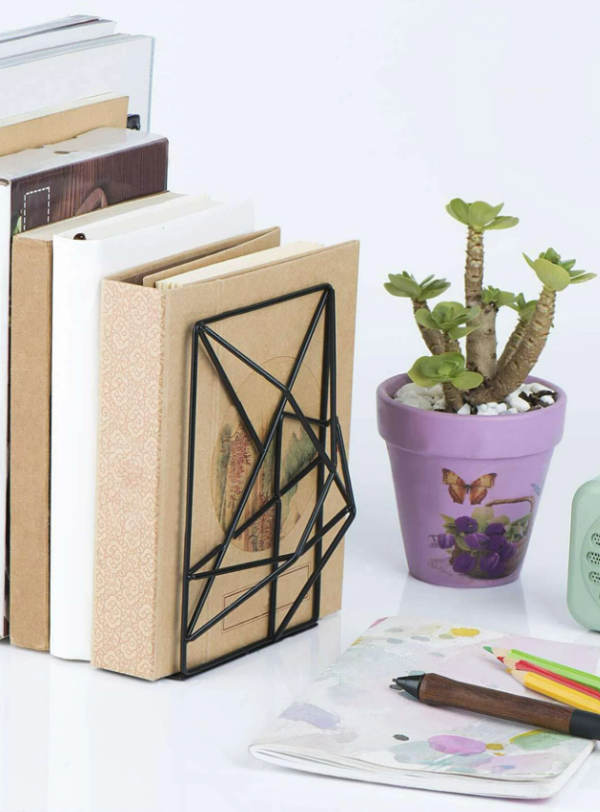 2pcs Geometric Design Iron Bookend