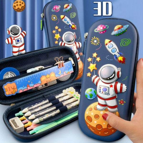 1pc Cartoon Astronaut Pattern Stationery Bag, Cute Portable Pen Bag For Student
