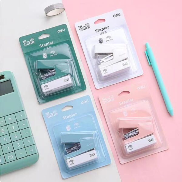 เครื่องเย็บกระดาษ ขนาดเล็ก พร้อมลวดเย็บ สีมาการอง สไตล์เกาหลี สําหรับเครื่องเขียน สํานักงาน อุปกรณ์การเรียน - Image 3